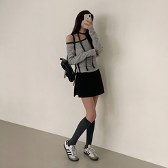 【タイ付き】ワンショルダー長袖Tシャツ IVORY