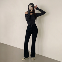 【タイ付き】ワンショルダー長袖Tシャツ BLACK