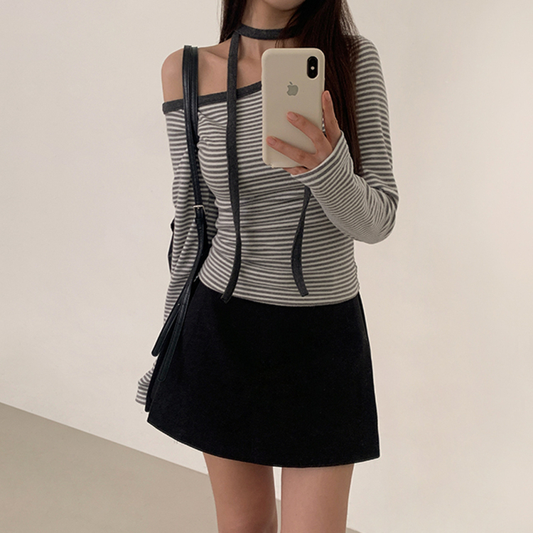 【タイ付き】ワンショルダー長袖Tシャツ IVORY