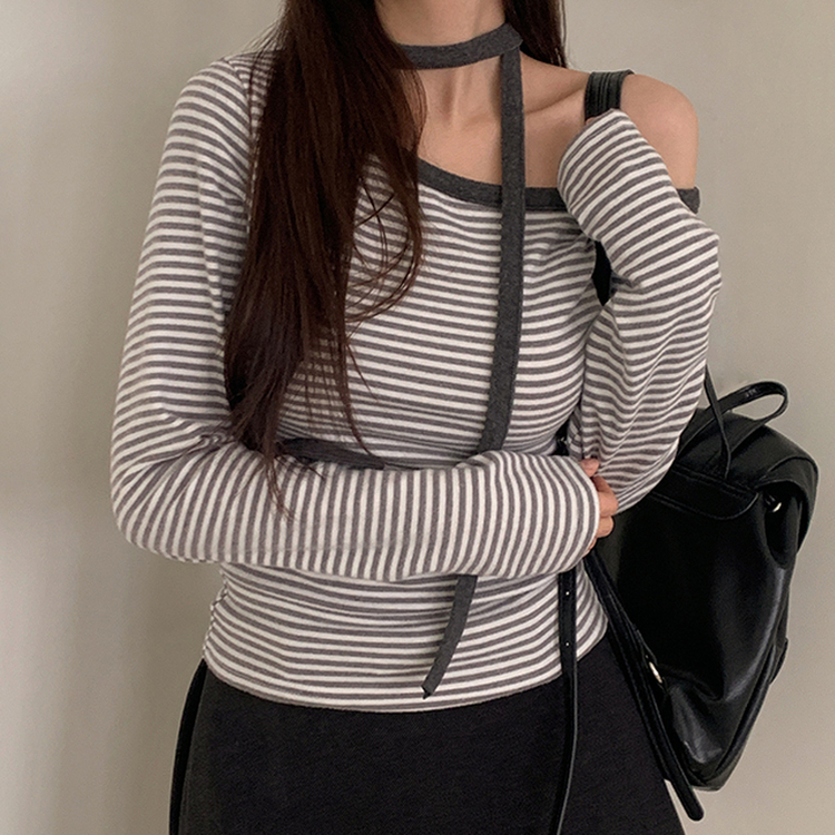 【タイ付き】ワンショルダー長袖Tシャツ IVORY