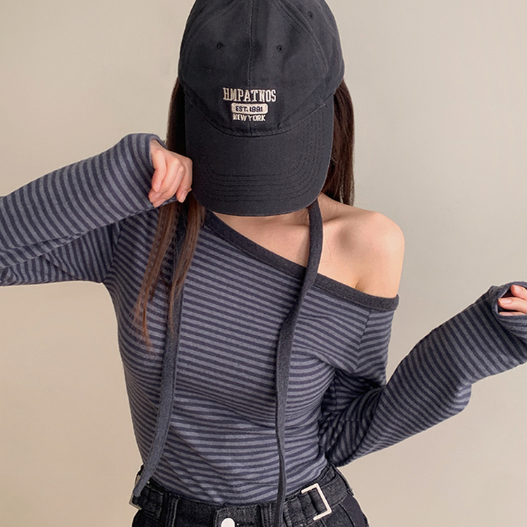 【タイ付き】ワンショルダー長袖Tシャツ CHARCOAL