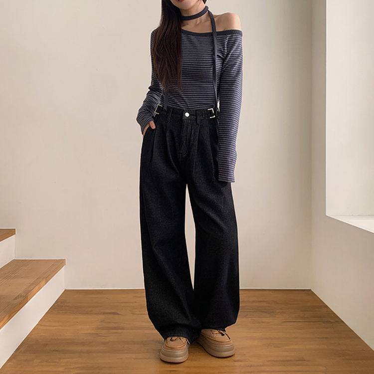 【タイ付き】ワンショルダー長袖Tシャツ CHARCOAL