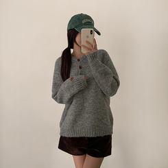 ヘンリーネックニット GREY
