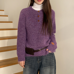 ヘンリーネックニット PURPLE