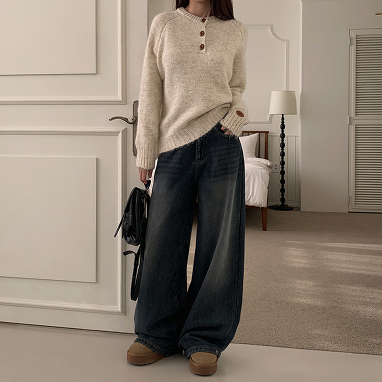 ヘンリーネックニット BEIGE