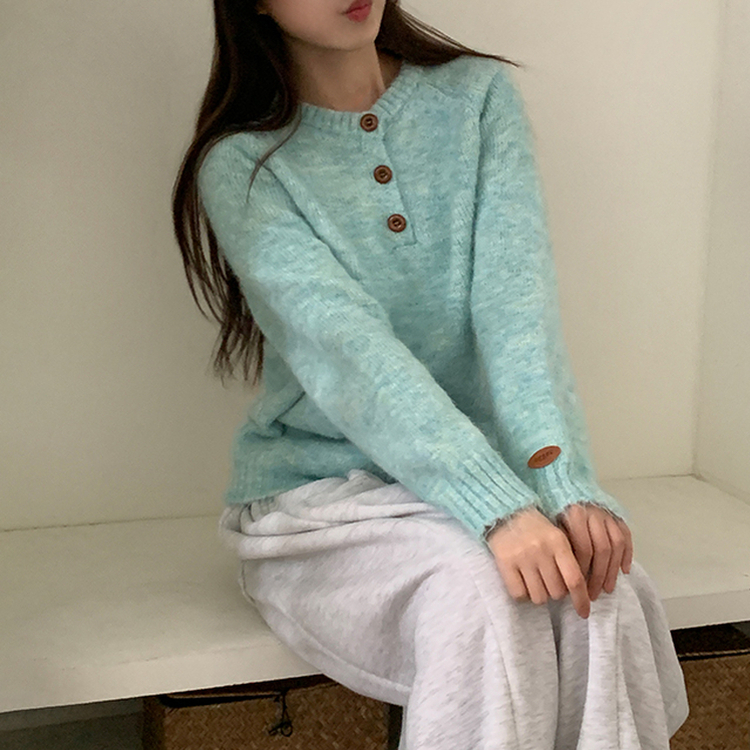 ヘンリーネックニット SKY BLUE