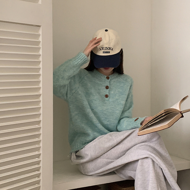 ヘンリーネックニット SKY BLUE