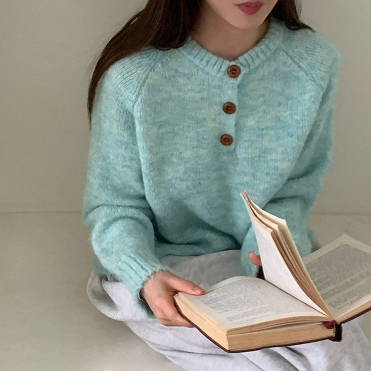 ヘンリーネックニット SKY BLUE