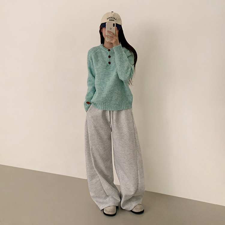 ヘンリーネックニット SKY BLUE