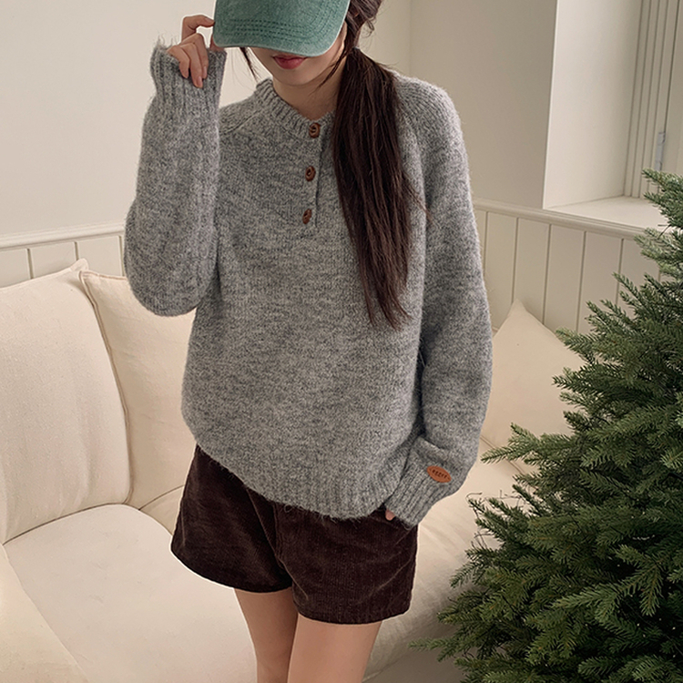 ヘンリーネックニット GREY