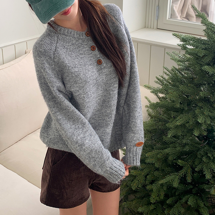 ヘンリーネックニット GREY