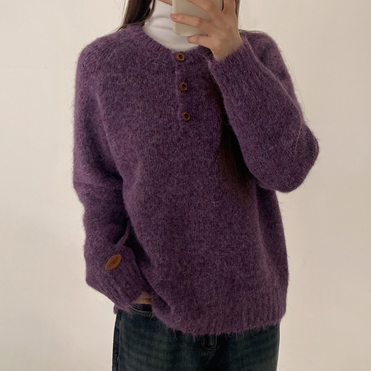 ヘンリーネックニット PURPLE