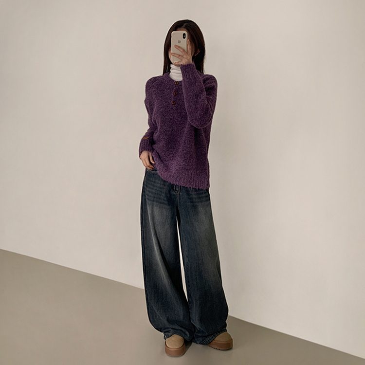 ヘンリーネックニット PURPLE