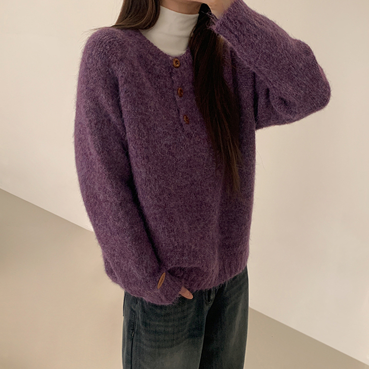 ヘンリーネックニット PURPLE