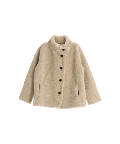 （ふわふわぬくもり／ハイネック／保温力アップ）ハイネックボタンボアハーフムートンジャケット