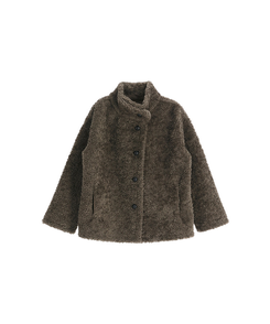 （ふわふわぬくもり／ハイネック／保温力アップ）ハイネックボタンボアハーフムートンジャケット