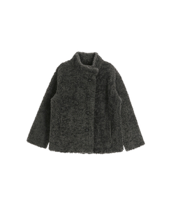 （ふわふわぬくもり／ハイネック／保温力アップ）ハイネックボタンボアハーフムートンジャケット