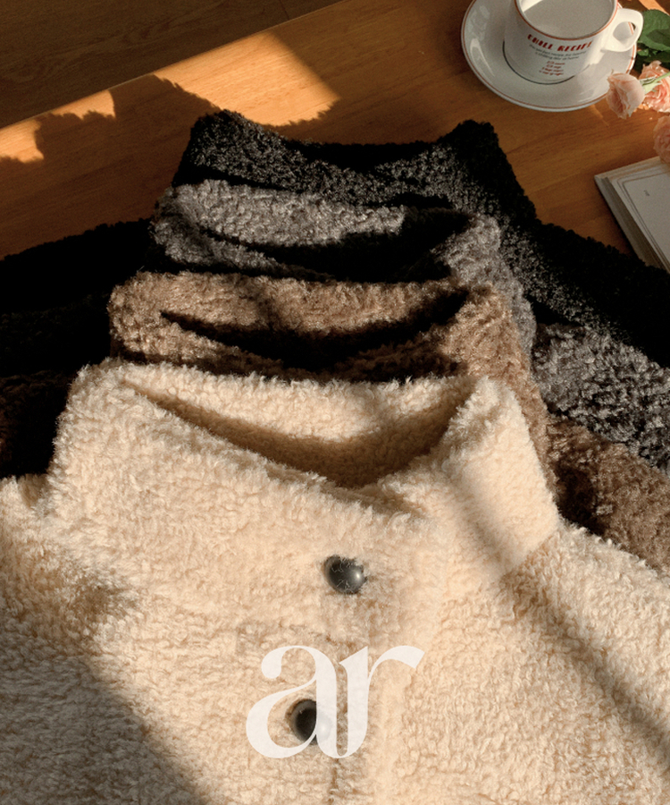 （ふわふわぬくもり／ハイネック／保温力アップ）ハイネックボタンボアハーフムートンジャケット