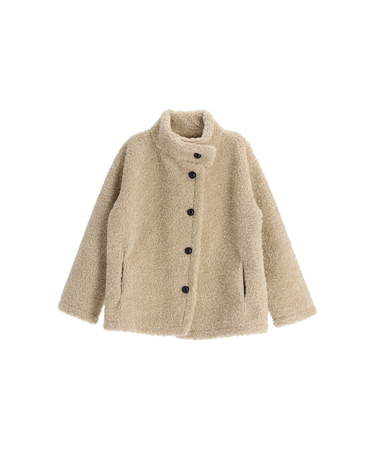 （ふわふわぬくもり／ハイネック／保温力アップ）ハイネックボタンボアハーフムートンジャケット
