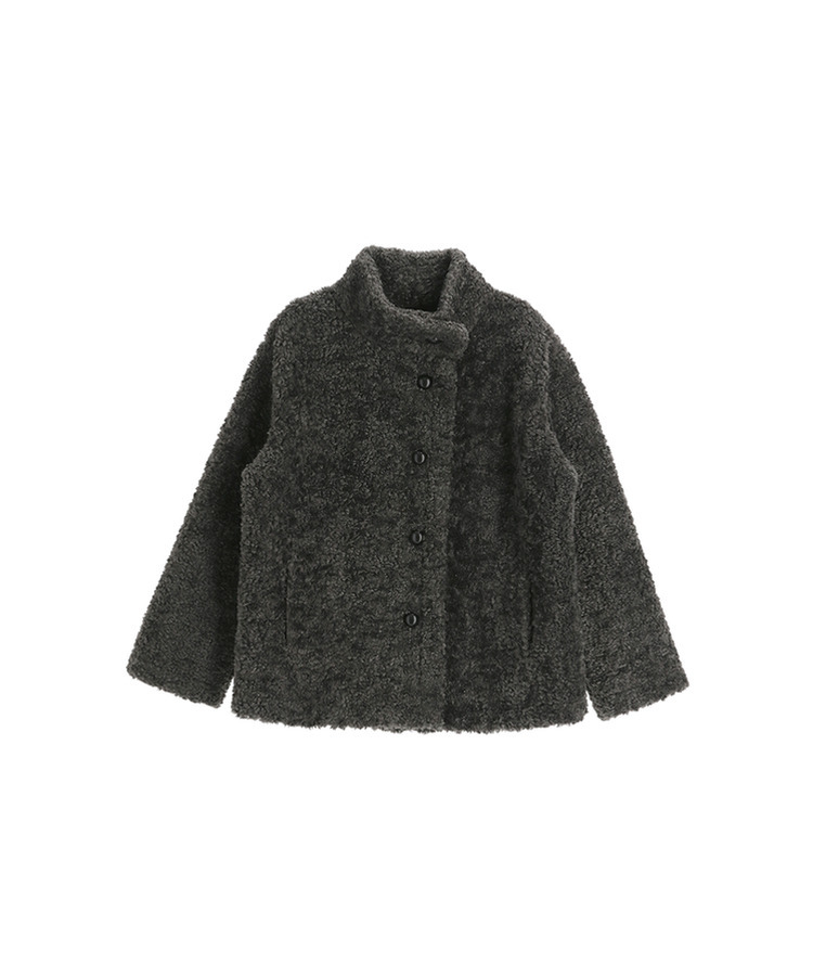 （ふわふわぬくもり／ハイネック／保温力アップ）ハイネックボタンボアハーフムートンジャケット