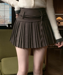 プリーツストリングミニスカート BROWN