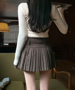 プリーツストリングミニスカート BROWN