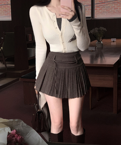 プリーツストリングミニスカート BROWN