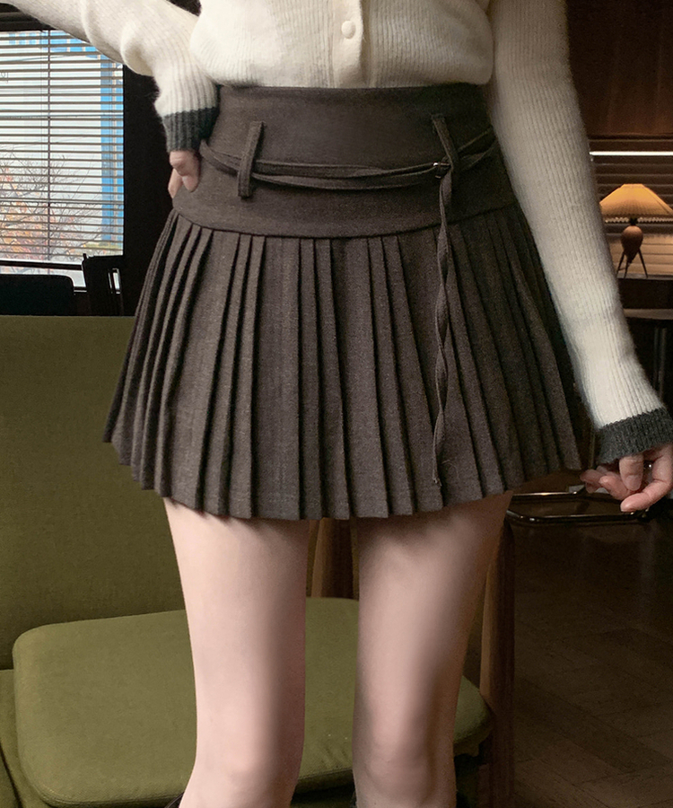 プリーツストリングミニスカート BROWN