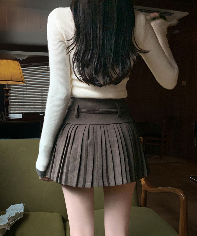 プリーツストリングミニスカート BROWN