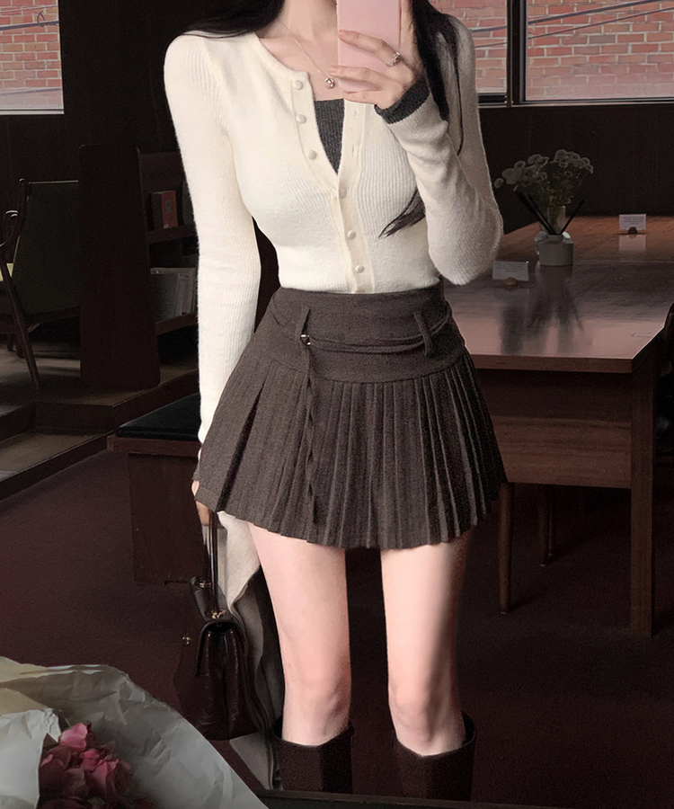 プリーツストリングミニスカート BROWN