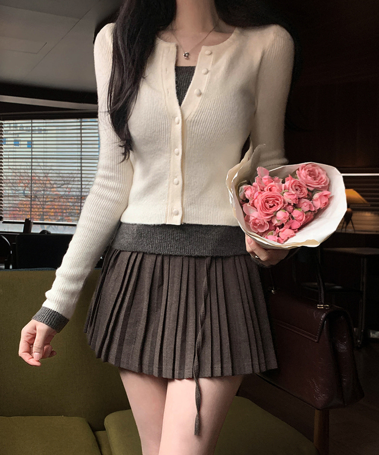 プリーツストリングミニスカート BROWN