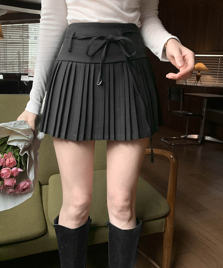 プリーツストリングミニスカート CHARCOAL