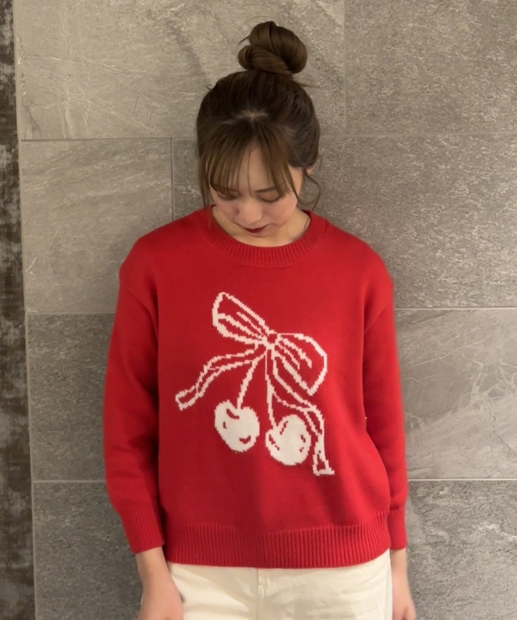 체리 라운드 니트 레드