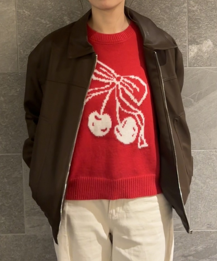 체리 라운드 니트 레드