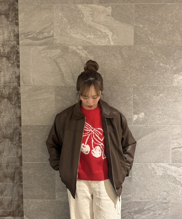 체리 라운드 니트 레드