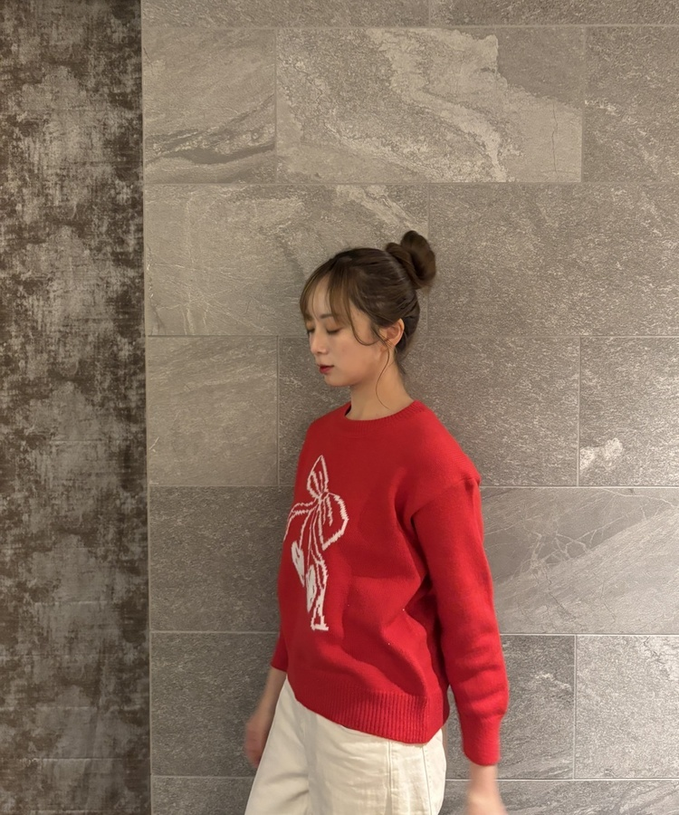 체리 라운드 니트 레드