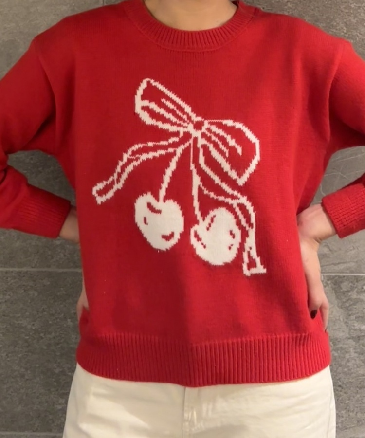 체리 라운드 니트 레드