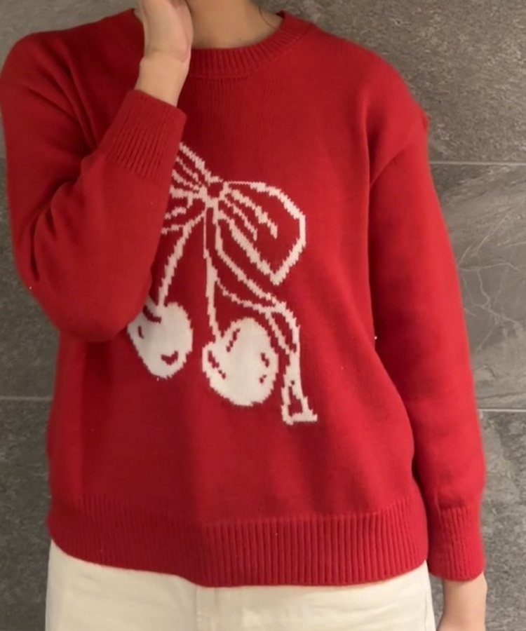 체리 라운드 니트 레드