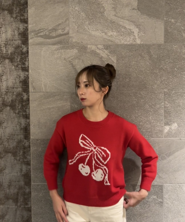 체리 라운드 니트 레드