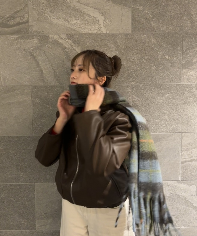 빈티지 플러피 체크 머플러 그린