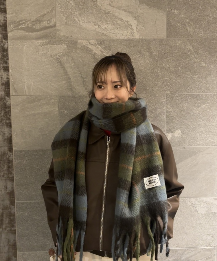 빈티지 플러피 체크 머플러 그린