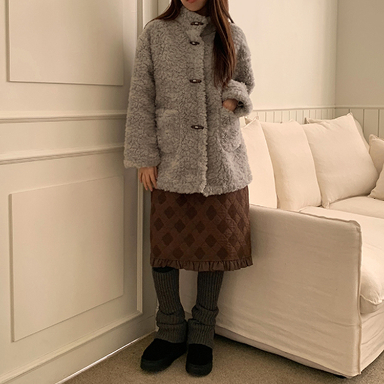 ファーハイネックダッフルコート GREY