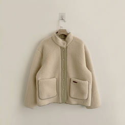 후끈후끈 도토리 양털 배색 겨울 긴팔 후리스 덤블 자켓 뽀글이 하이넥 플리스 점퍼 오버핏 데일리 아우터