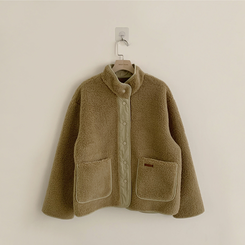 후끈후끈 도토리 양털 배색 겨울 긴팔 후리스 덤블 자켓 뽀글이 하이넥 플리스 점퍼 오버핏 데일리 아우터