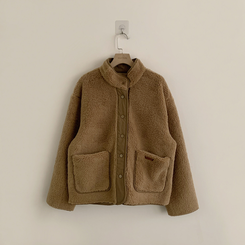 후끈후끈 도토리 양털 배색 겨울 긴팔 후리스 덤블 자켓 뽀글이 하이넥 플리스 점퍼 오버핏 데일리 아우터