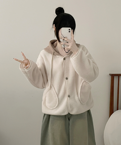 フードウールフリースポケットショートジャケット IVORY