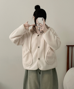 フードウールフリースポケットショートジャケット IVORY