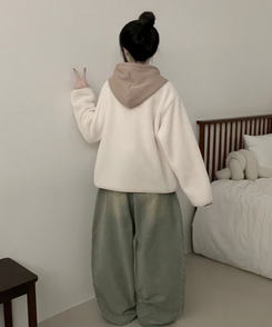 フードウールフリースポケットショートジャケット IVORY