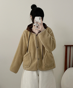 フードウールフリースポケットショートジャケット BEIGE