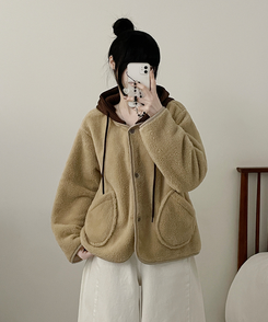 フードウールフリースポケットショートジャケット BEIGE